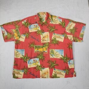 Tommy Bahama Men's Camp Shirt XXL 100% Silk Hawaiian Pink Tropical Beach Palm